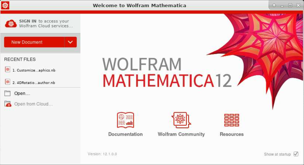 Mathematica Welcome Screen